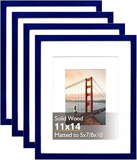 KINLINK 11x14 Picture Frame Navy, Solid Wood Frames with Acrylic Plexigl...
