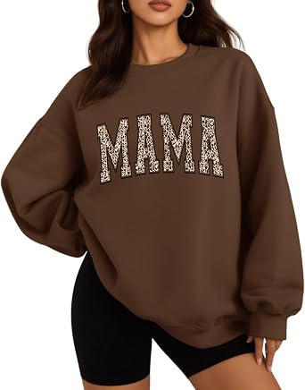 MAMA Sweatshirts Oversized Crewneck Long Sleeve Mom Graphic Sweatshirt