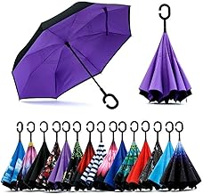 Double Layer Inverted Reversible No Drip Umbrella with C Shape Handle (Multi Color)