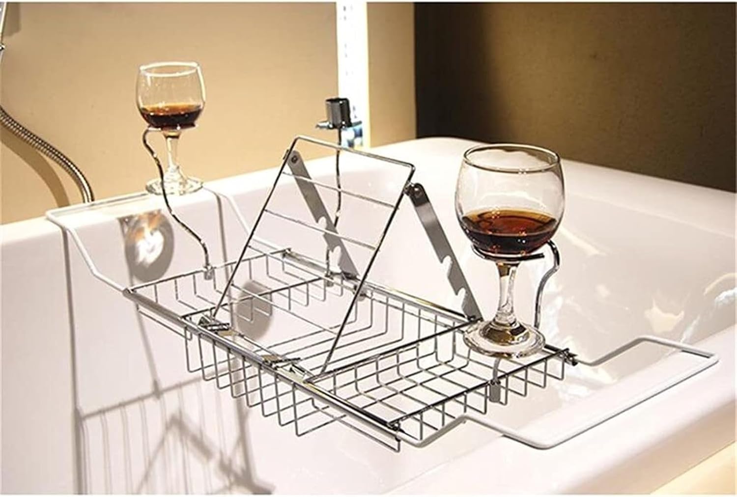Bathtub Tray Household Retractable Bathtub Rack Stainless Steel Tray Retractable Shower Storage Box Storage Wine and Towel Bathroom Accessories Tray
