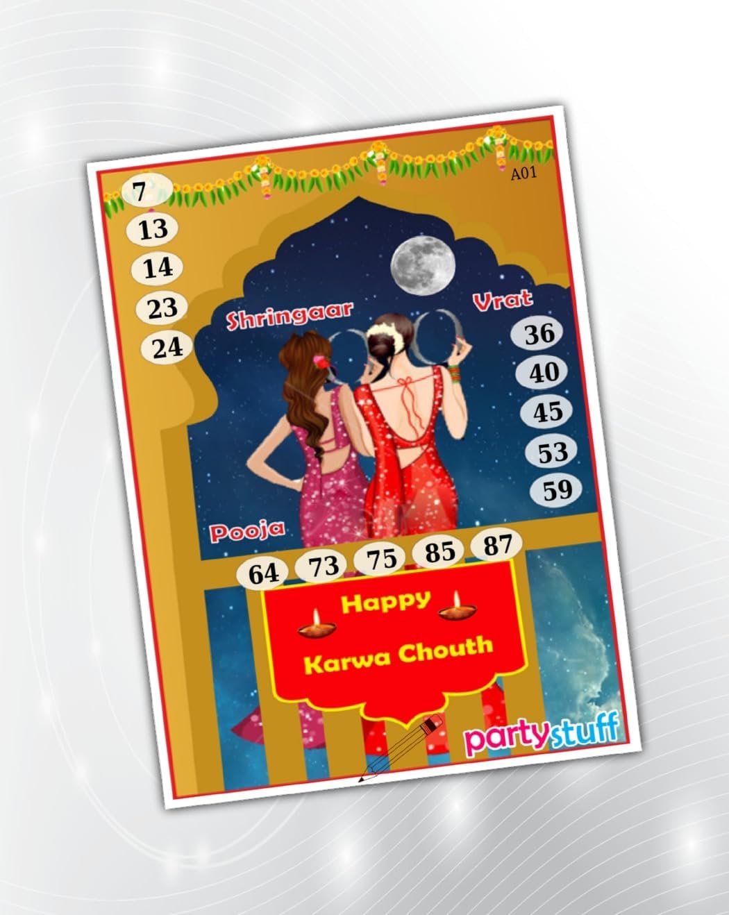 PartyStuff Karwachauth Theme Tambola Housie Tickets Designer kukuba 11 Kitty Games (24 Cards)