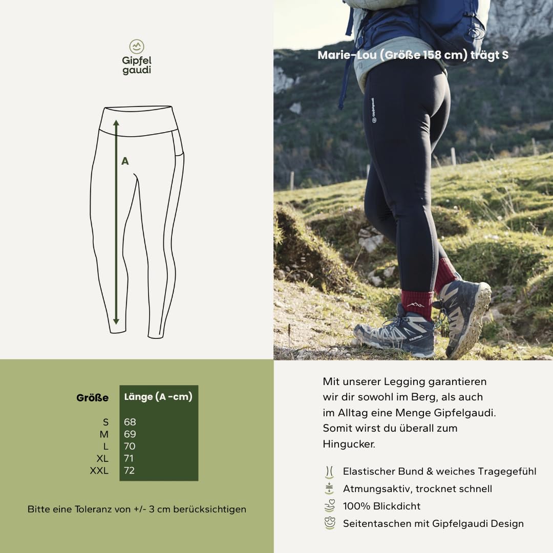 Gipfelgaudi Wanderleggings Damen – Blickdichte High Waist Outdoor Leggings mit Taschen | Atmungsaktiv, elastisch & rutschfest