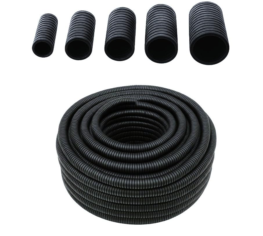 5m PP Wellrohr schwarz geschlitzt M25 innen 22 mm UV- und Hitze beständig