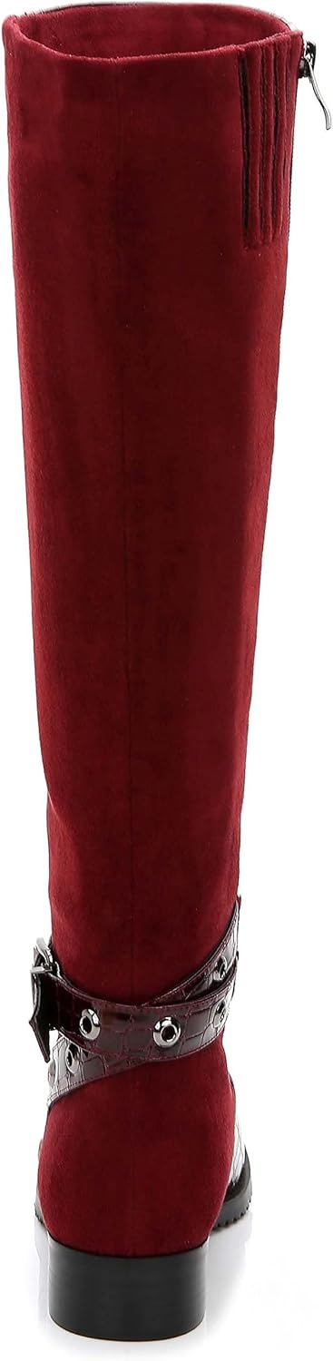 ANN CREEK Women's 'Rucio' Knee-High Low Heel Crocodile Print Front 2-Tone Perforated Trim Boots - Image 5