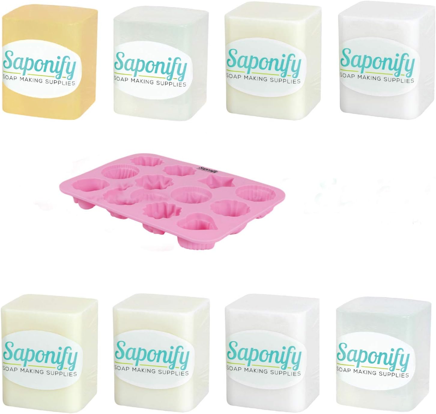 Saponify Melt and Pour Soap Base Sampler Kit (8 lbs) | Shea Butter, Clear, Aloe, Olive Oil, Charcoal, Coconut Milk, Avocado Butter & White (1 lb ea), Silicone Mold | Variety Pack 1 : Arts, Crafts & Sewing