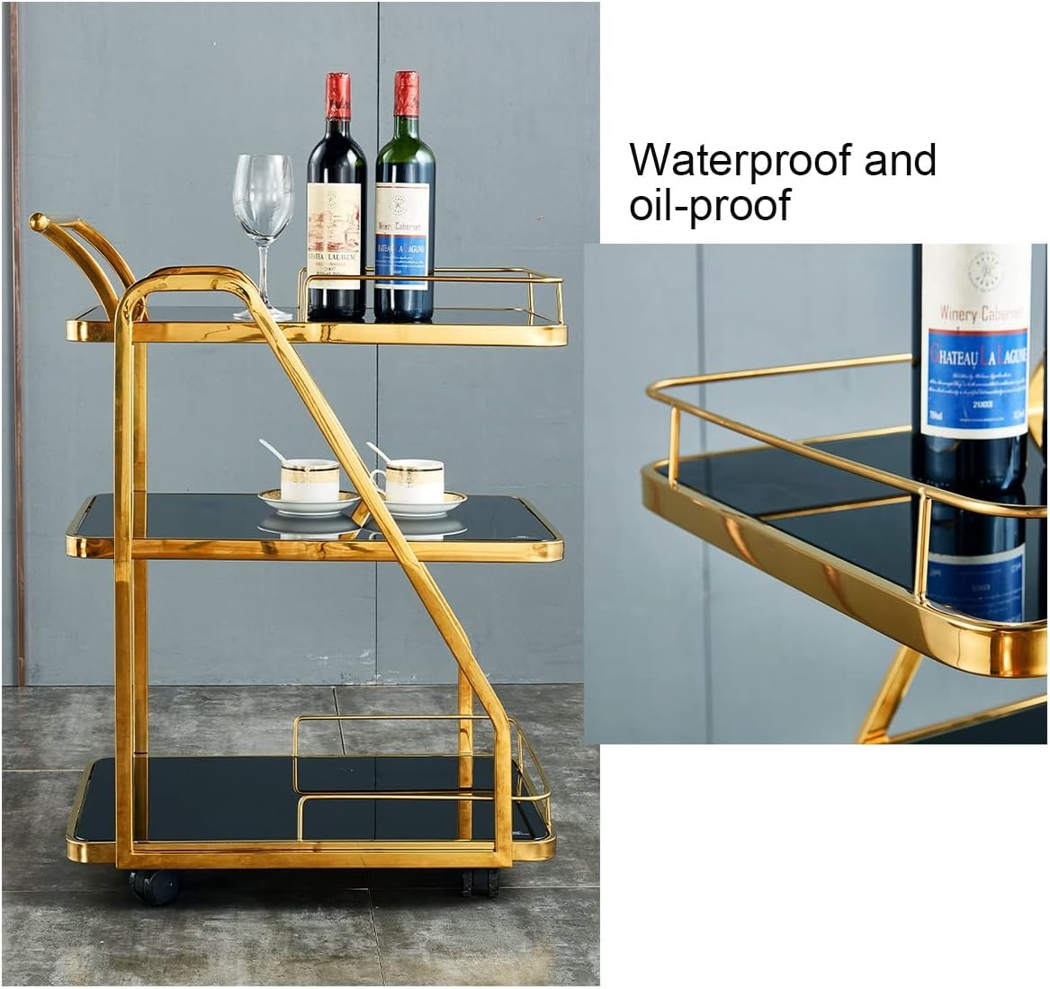 Mobile Utility Cart Drinks Trolley Gold Bar Cart for Home,Dining Room,Restaurant,Hotel,Storage Rack Organizer