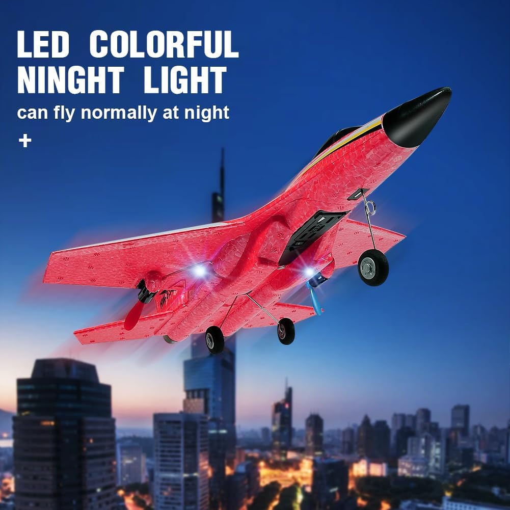 Fremego Su-27 RC Airplane,2.4GHz 2 Channel Remote Control Plane with Gyro Night Lights and 2 Batteries, Easy to Fly for Adults, Beginners and Kids Toy