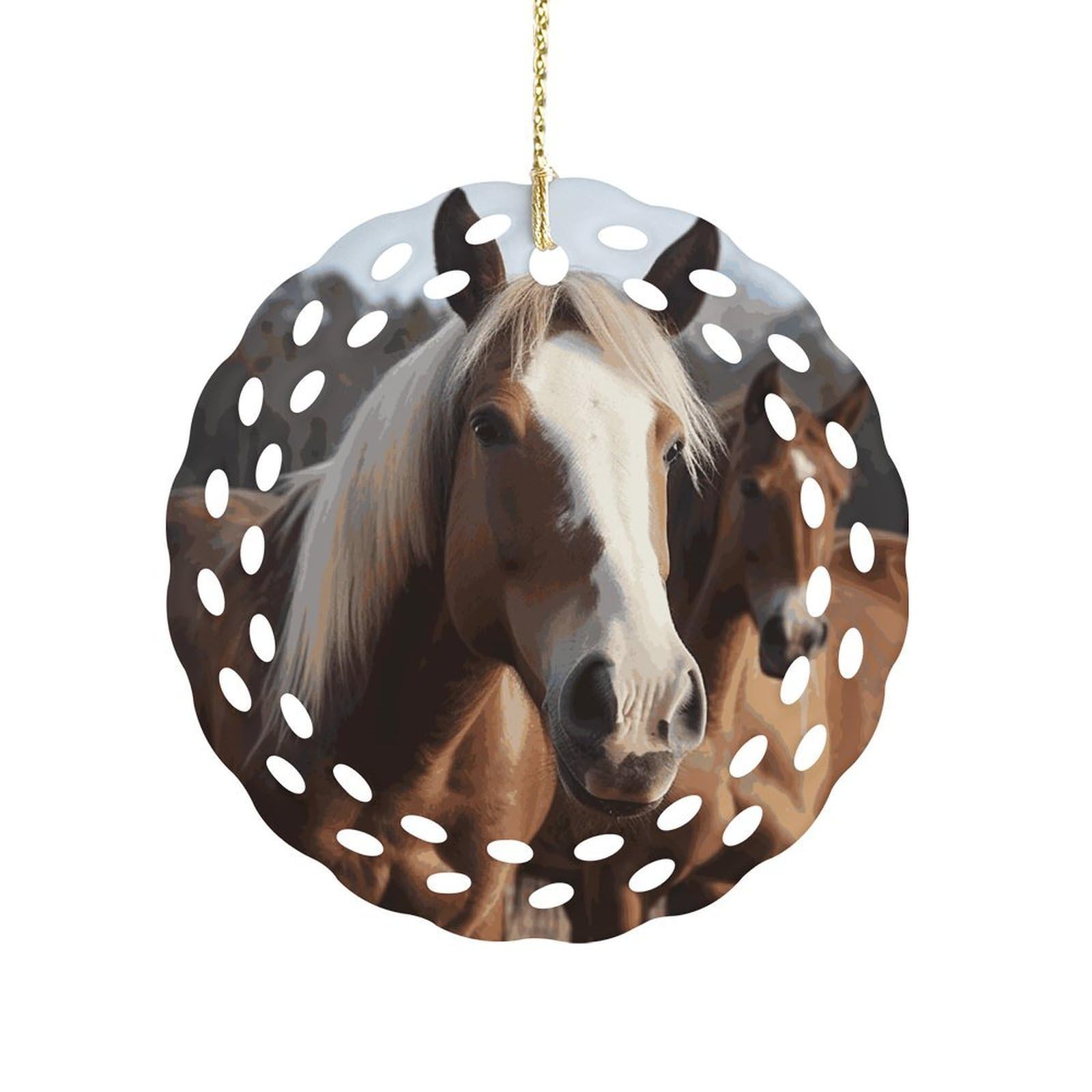 Btcowzrv Style Horses Animals Ceramic Ornament,Round Ornaments With Hole Easy To Hang,Hanging Ornament For Wedding Party Home Window Garden Christmas Day Decor