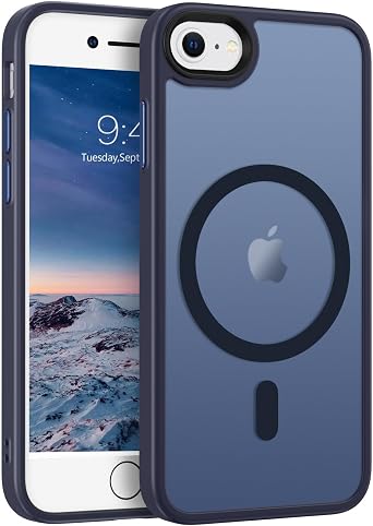 Telaso for iPhone SE Case, Magnetic Case for iPhone SE 2022/2020, iPhone 8/7 Cover Compatible with Magsafe Translucent Matte Anti-Scratch Anti-Yellow Cover, Navy Blue