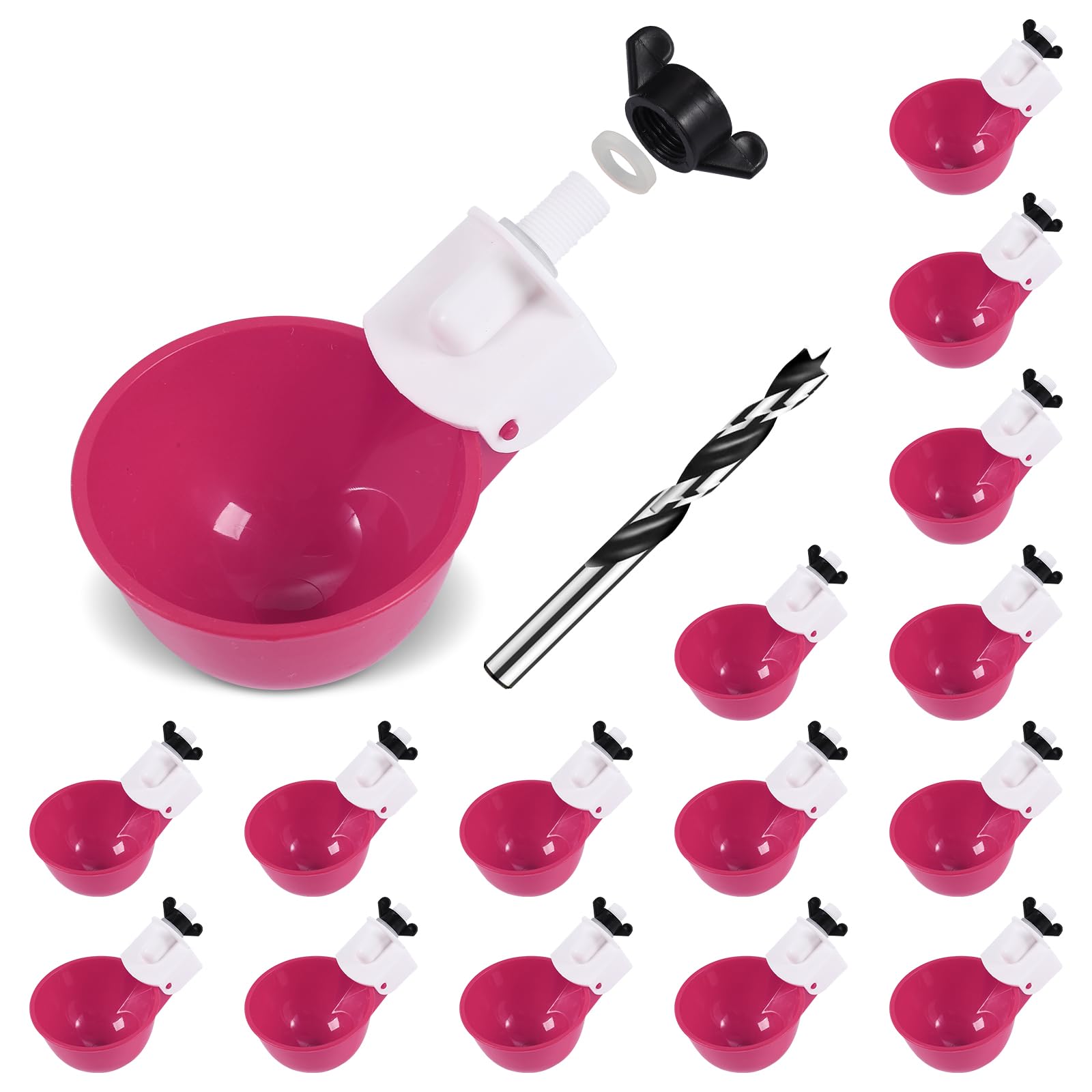 psarnuk Chicken Waterer Cups (16 Pack/Purplish Red) - DIY Automatic Large Chicken Water Feeder for Ducks Quail and Various Poultry Dispenser with