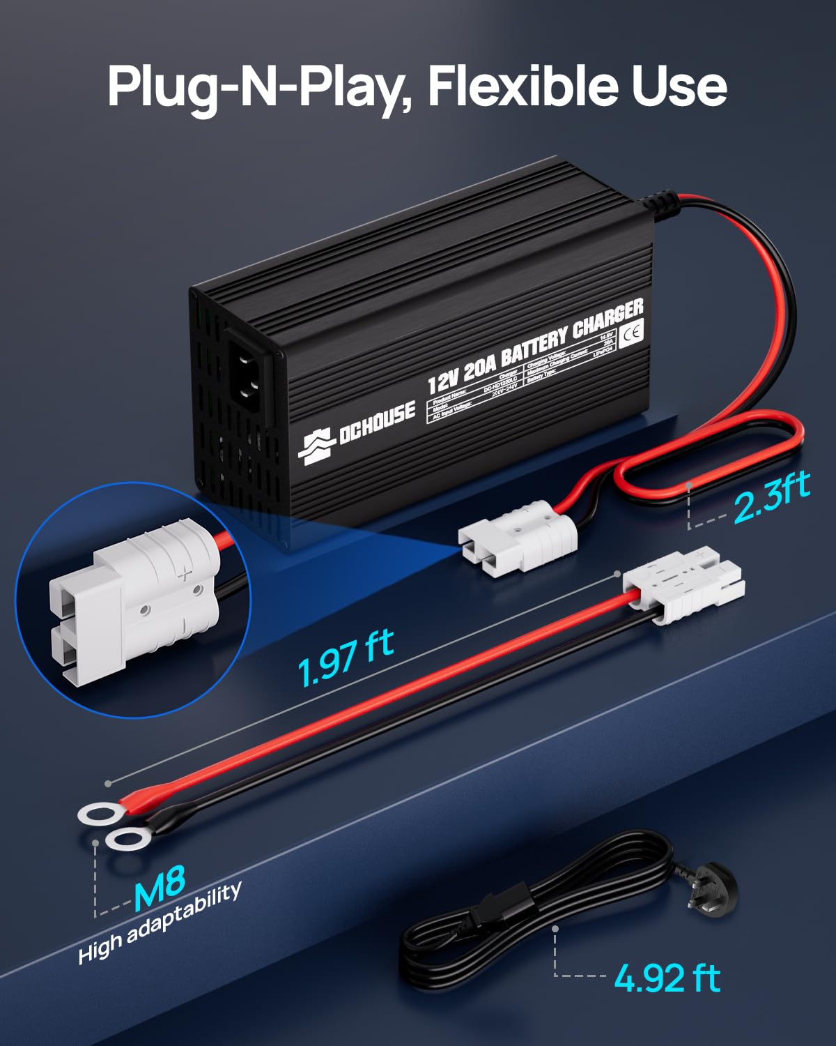 Chargeur de batterie 20 A 12 V au lithium LifePO4 14,6 V Entretien intelligent automatique pour batterie à décharge profonde de voiture moto marine