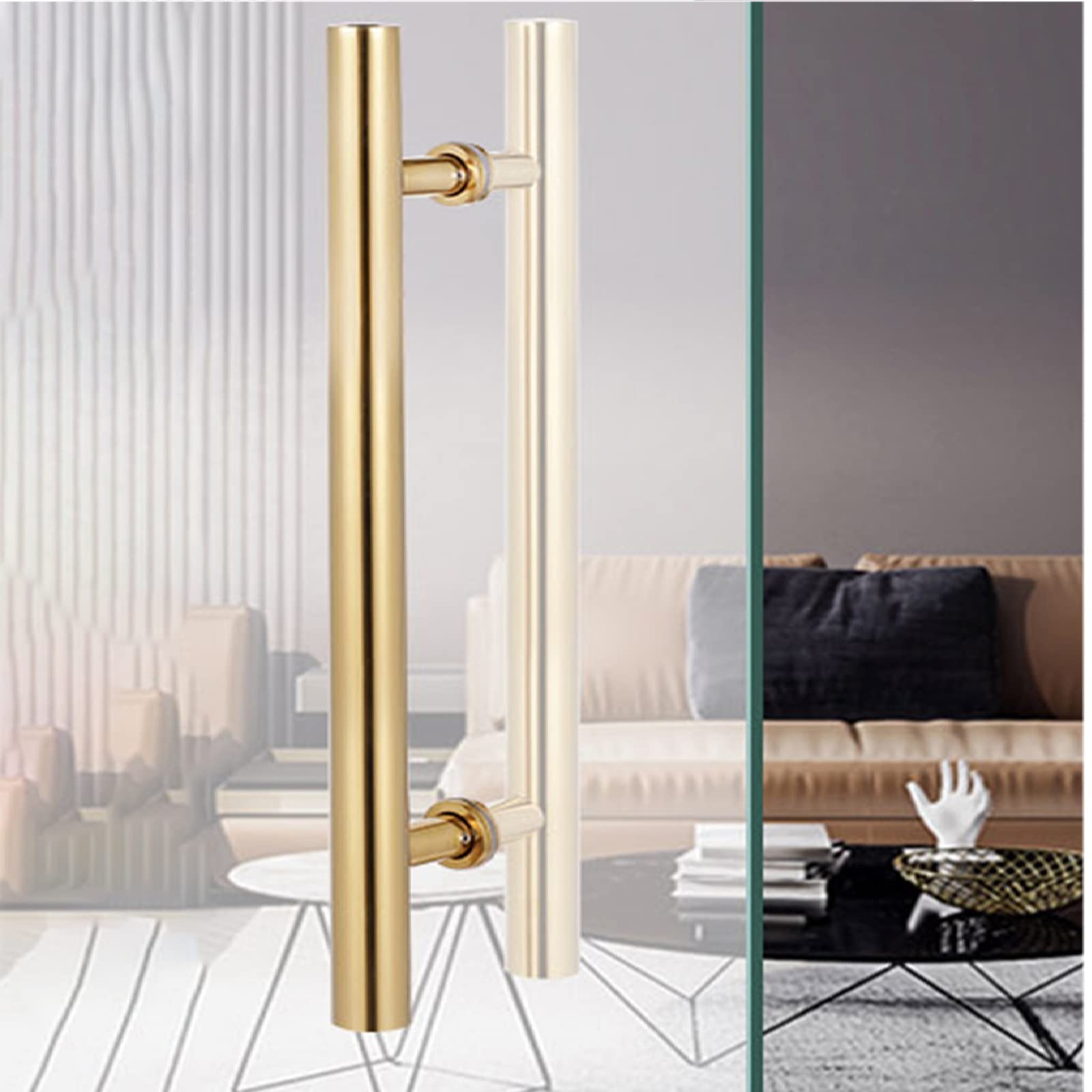 Cwcqgh Gold Barn Door Sliding Door Handle Modern Metal Push Pull Door Handle, Commercial Sliding Door Handle Bar With Fittings, 60Cm /80Cm/120Cm /150Cm Lenght,-60Cm/23.6In
