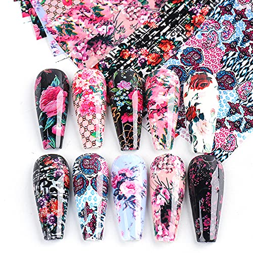 Jerclity 20 Rolls Nail Foil Transfer Nail Art Stickers Foil Nail Art Kit 10 Rolls Flowers Rose Foil Stickers Nail Art Supplies10 Rolls Colorful Holographic Laser Nail Foil Sheets For Acrylic Nails #TOP4