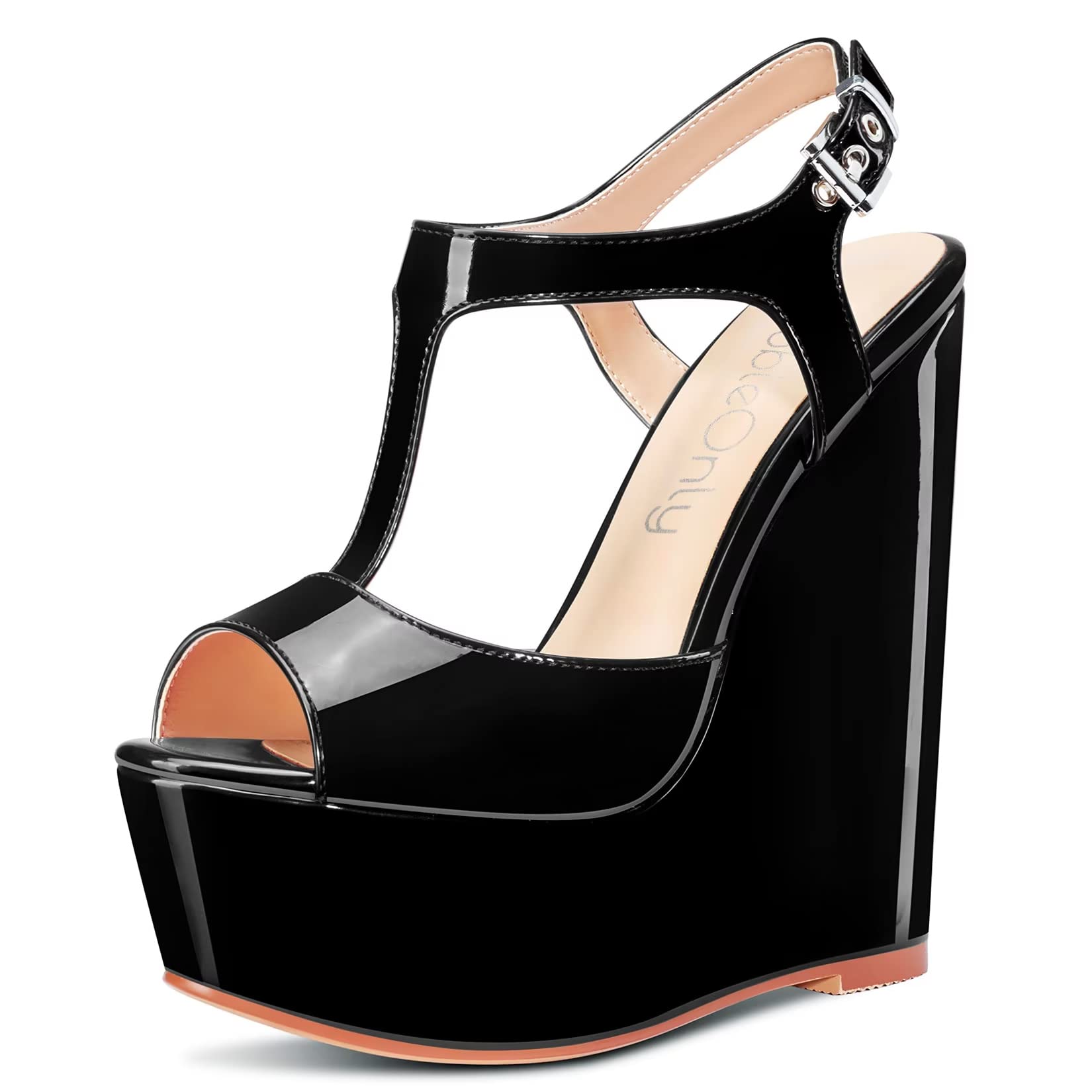 NobleOnly Mujer Alto High cuña esparto Plataforma Heel Abierta Punta Correa Tobillo T-strap Slingback Cierre con Hebilla Sandalias de Boda Fiesta Dress 15 CM Heels Zapatos