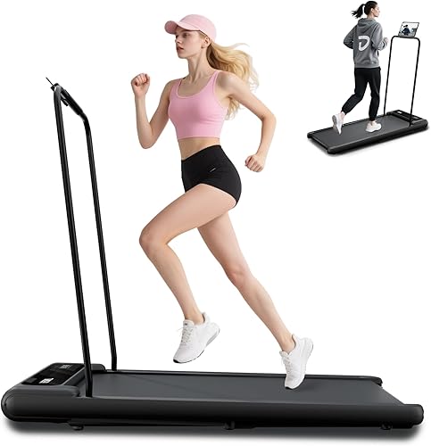 RIVANO Caminadora portátil para usar debajo del escritorio 2025, para uso en la oficina en casa, almohadilla plegable 2 en 1 con inclinación, amplia