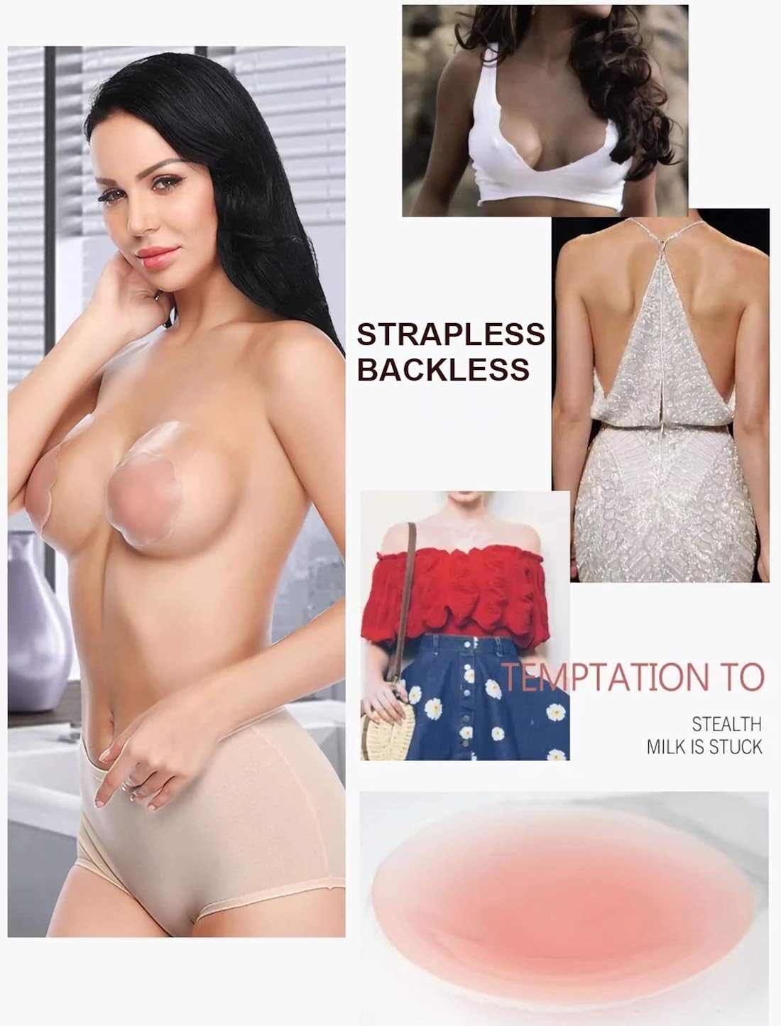 Women's Nippleless Covers Breast Petals Lift Nipplecovers Adhesive Backless Strapless Bra Silicone Sticky Pasties Wedding Dress Bra Flower : Clothing, Shoes & Jewelry