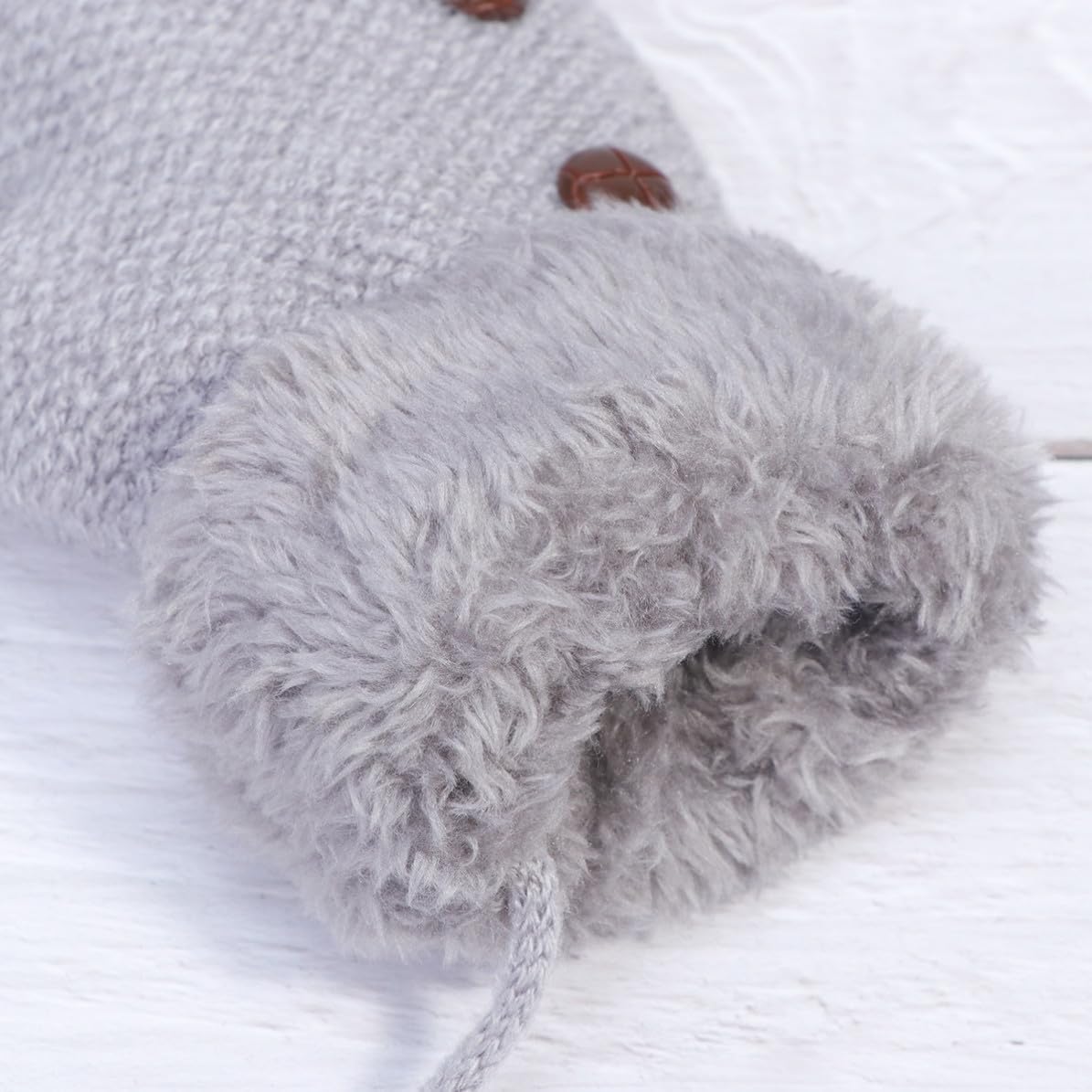Zerodeko Thick Knitted Mittens Gray Large for Ages 4 to 7