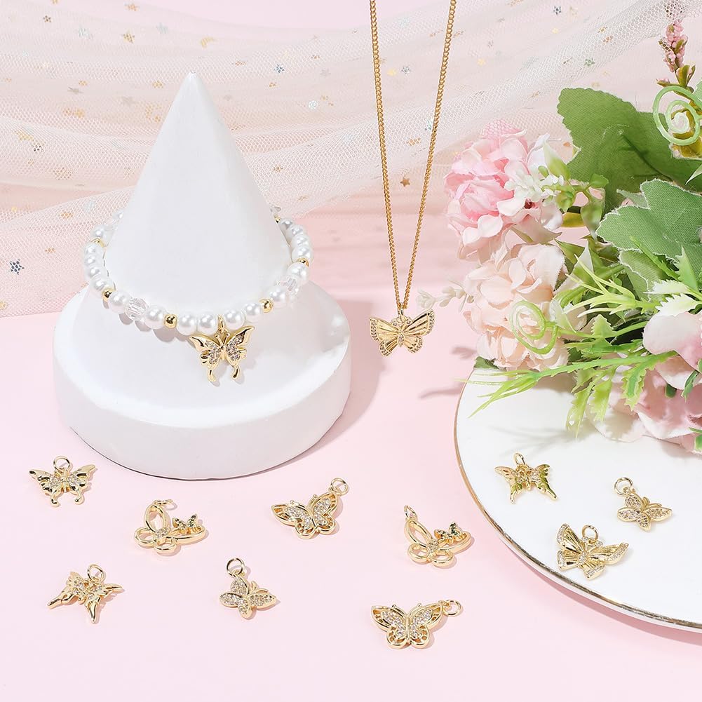 Beebeecraft 1 Box 12Pcs Shiny Butterfly Charms Cubic Zirconia Pendant Charms Real 18K Gold Plated Insect Animals Aesthetic Small Pendants for Jewelry Making Necklaces Bracelets Earrings DIY Crafts - Image 4