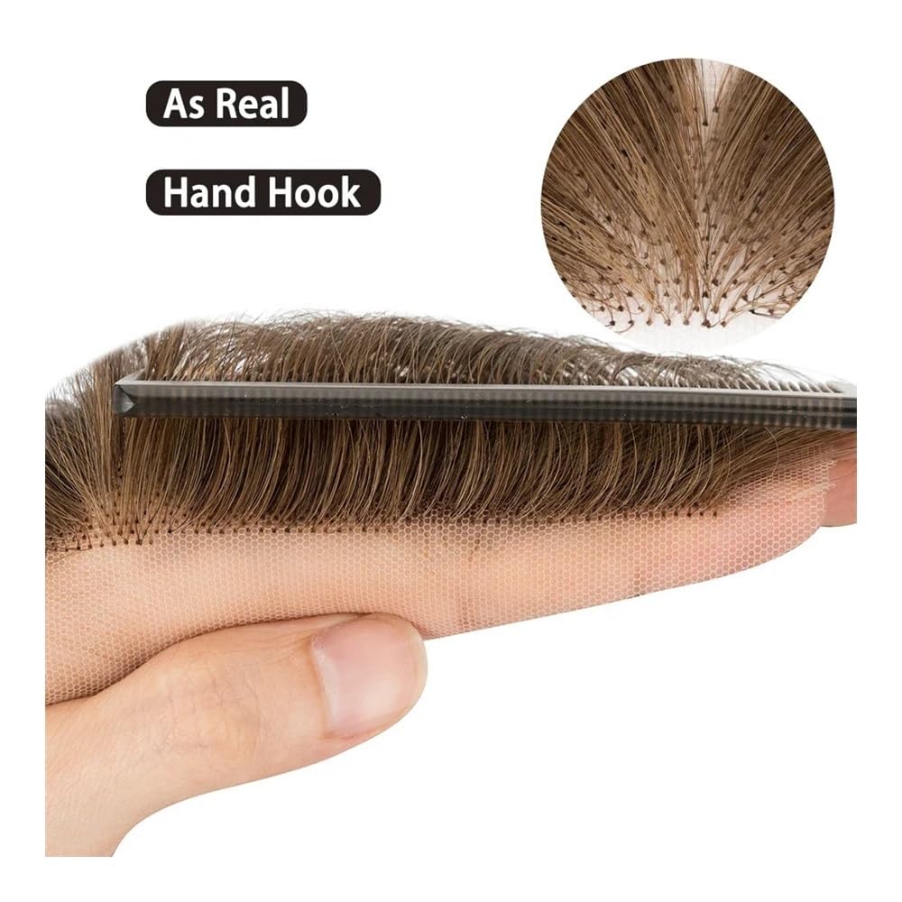 Topper for capelli da donna, in capelli umani, lunghezza 10 pollici, con attaccatura dei capelli naturale, for la perdita dei capelli, con gancio a mano, nodo singolo, invisibile(Medium Brown)