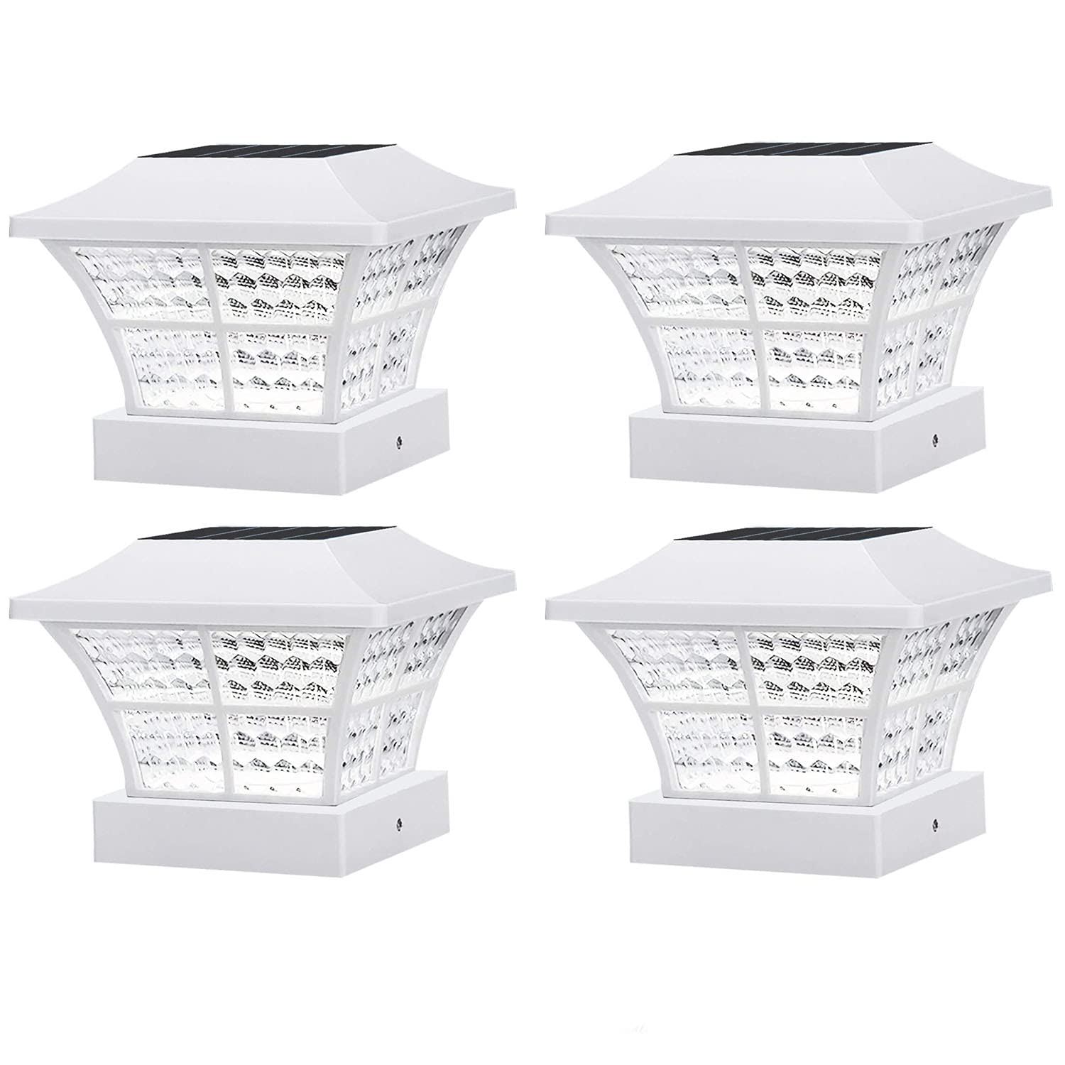Taylor & Brown4 x White Fence Post Solar Lights Outdoor 3.5x3.5 4x4 inch Classic Square Deck Cap LED Lamp Wooden Posts Waterproof for Landscape, Pathway, Patio, Front Door Decoration