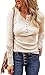 BTFBM Women Long Sleeve Shirts Spring Solid Button Up V Neck Lace Long Sleeves Slim Fit Knit Casual Fall T-Shirts 2026(Beige,Medium)