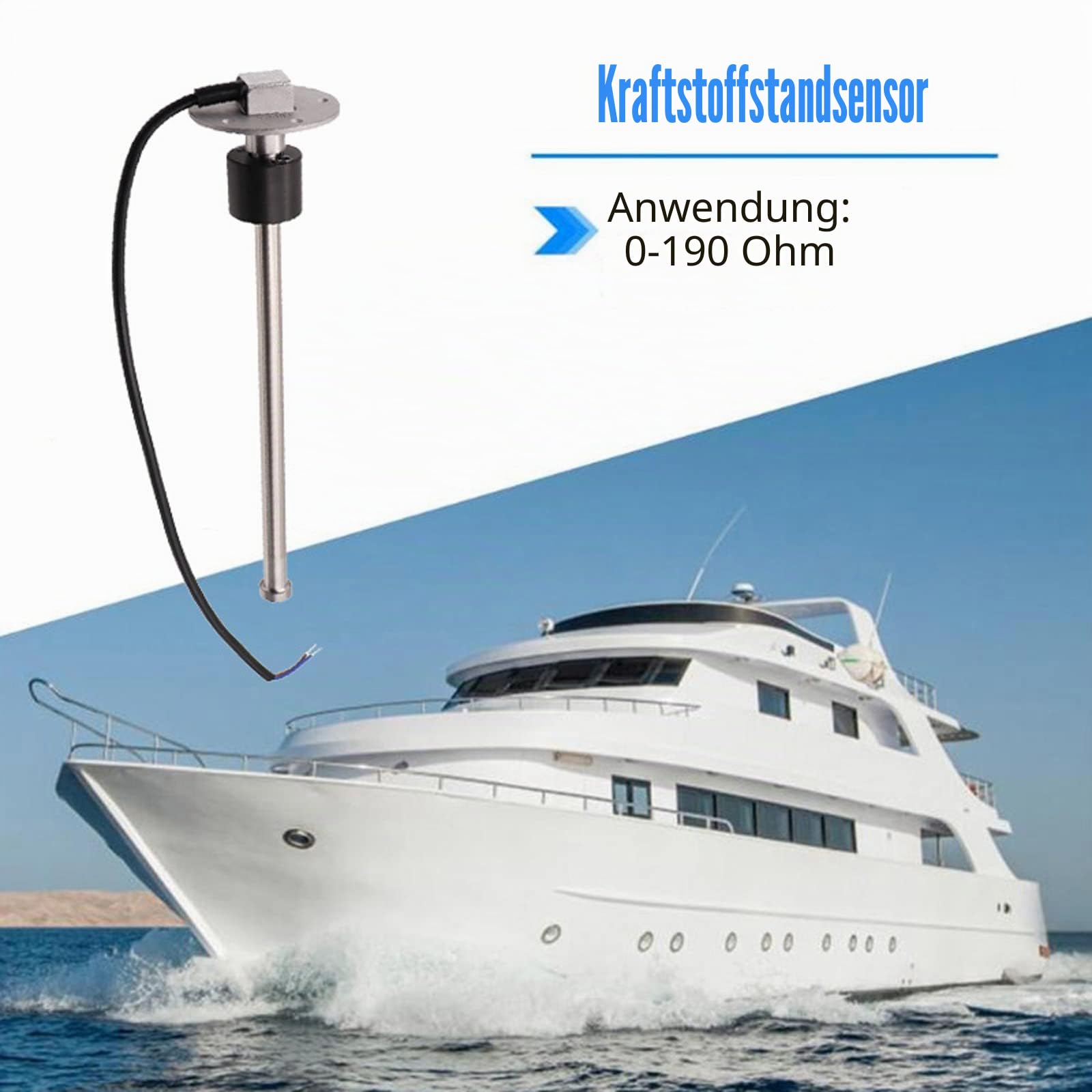Geloo Füllstandssensor, Edelstahl-Kraftstoffsendeeinheit Wasserstandsanzeige-Sensor Autokraftstoffwasserstandsensor für Kraftstoffwasseranzeige 0~190 Ohm (100MM)
