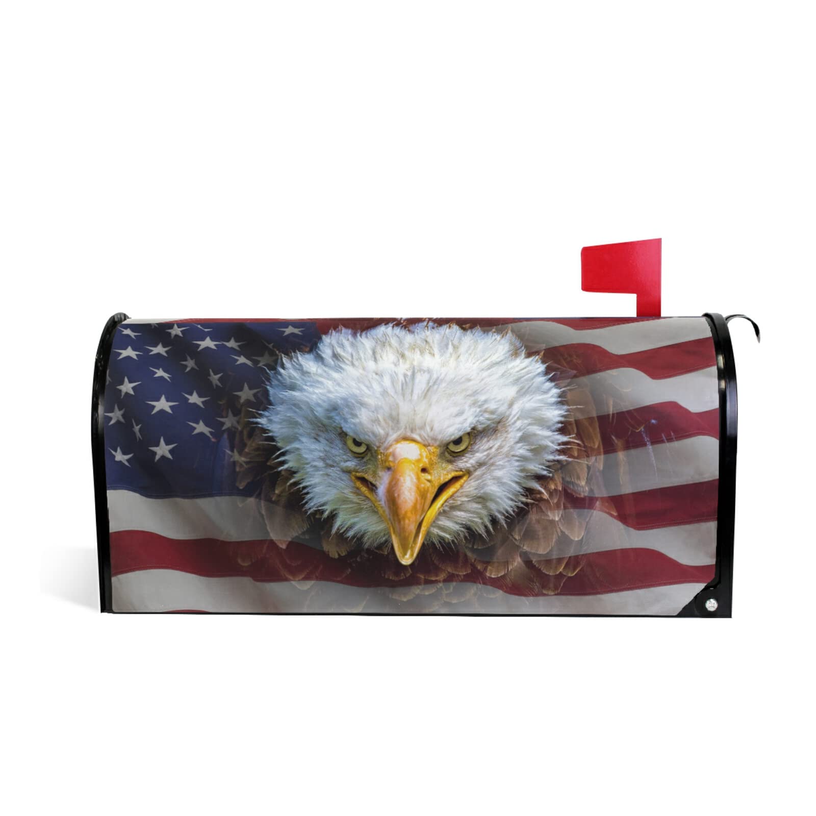 American Flag Memorial Day Bald Eagle Mailbox Cover Magnetic Standard Size America USA Flag Independence Day July 4th Letter Post Box Cover Wrap Decoration Welcome Home Garden Outdoor 21" Lx 18" W