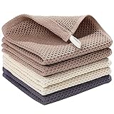 FOXNOV ふきん 食器拭き キッチン 布巾 台ふきん ワッフル 綿 フキン 34×34cm キッチンタオル (抗菌・防臭) 吸水 速乾 キッチンクロス ぞうきん 学校用 ホテル仕様 業務用 母の日 結婚祝い 5枚セット