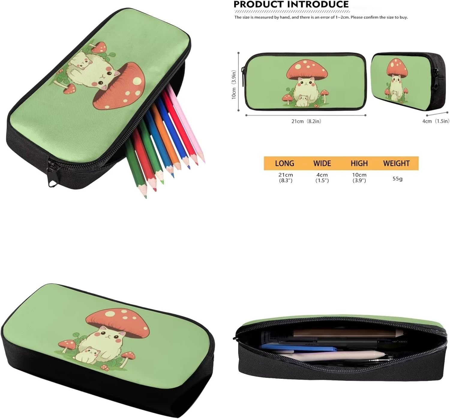 Kids Backpacks Set Cute Cat Backpack for Girls Mushroom Hat Lunch Bag with Carrying Straps Trendy Pencil Case for Pen Erasers Lightweight 3PCS New School Backpack Set Nice Gifts