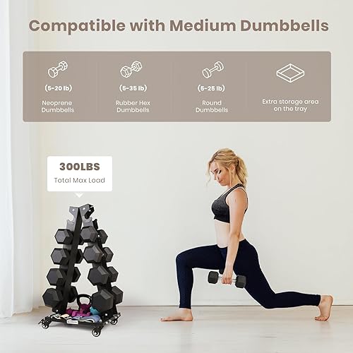 Miniatura 3 de LIONSCOOL Soporte para mancuernas de acero sólido de alta calidad, organizador portátil de almacenamiento de pesas con bandeja y ruedas opcionales,