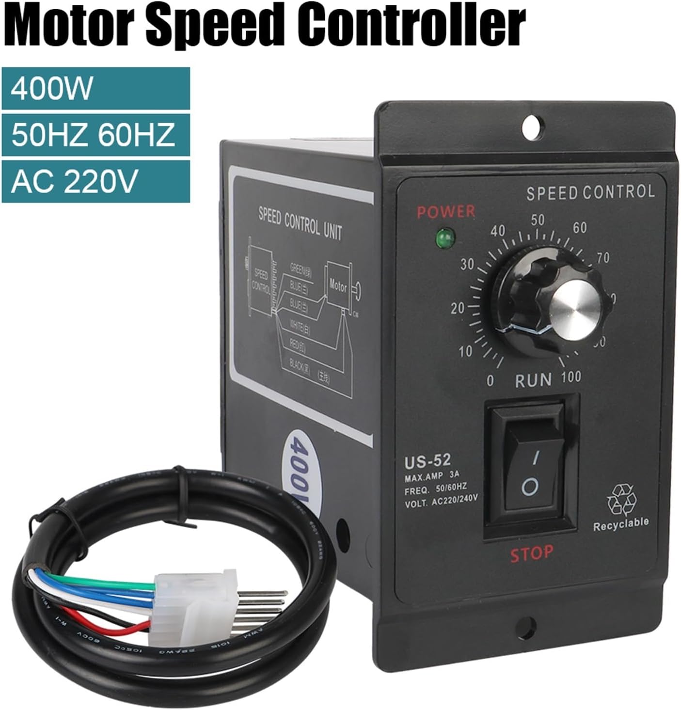 Mini AC Motor Speed Controller Speed Pinpoint Regulator 50/60Hz Motor Governor Control Unit 400W AC 220V Forward Backward