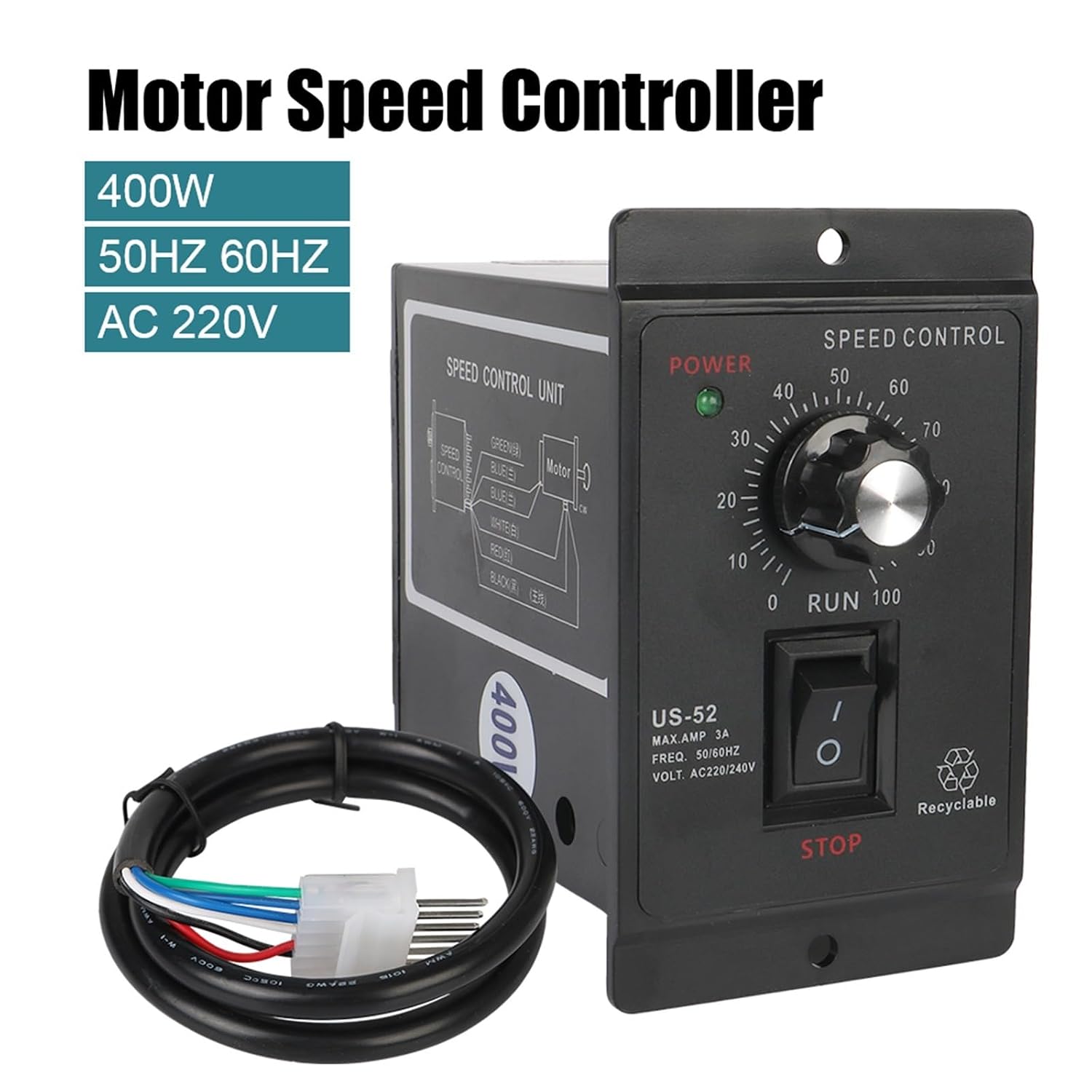 Mini AC Motor Speed Controller Speed Pinpoint Regulator 50/60Hz Motor Governor Control Unit 400W AC 220V Forward Backward