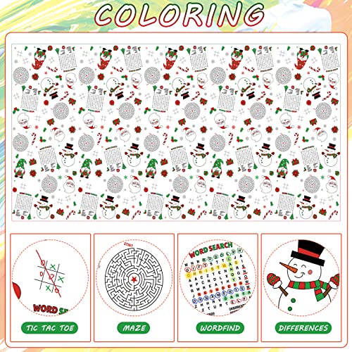 1 Pack Christmas Tablecloth Xmas Activity Paper Tablecloth Santa Claus Snowman Gnome Color-in Paper Disposable Tablecover for Kids Christmas Winter Holiday Birthday Party Decoration 54X108 Inch – Image 4