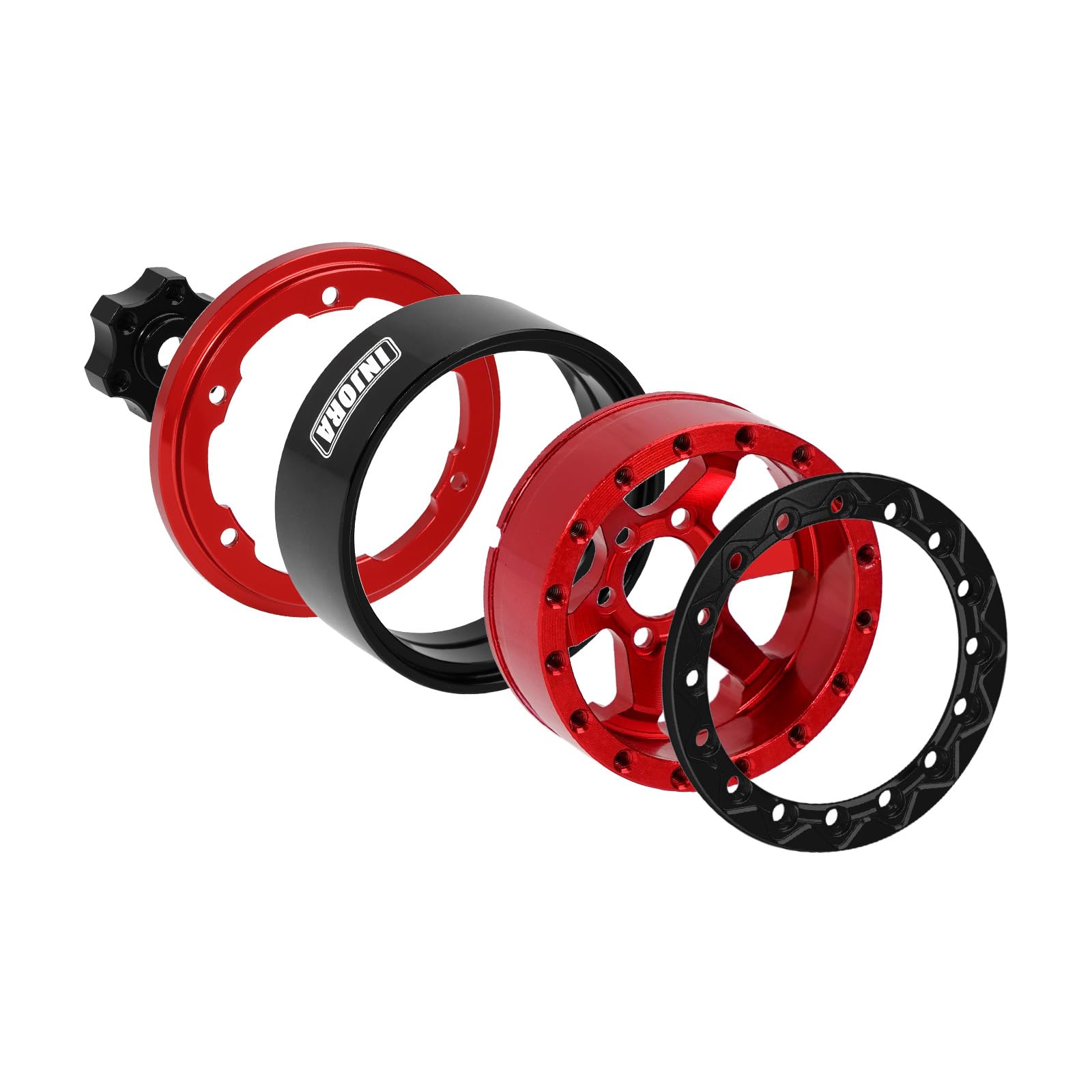 INJORA 1.3" Aluminium Beadlock Wheels -5.25mm Offset for SCX24 TRX4M 1/24 1/18 RC Crawler, Red, 33.5mm (Diameter) x 16.5mm (Width) - Image 2