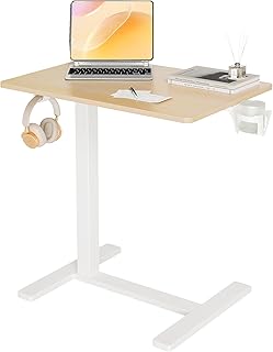 Claiks Height Adjustable Overbed Table with Wheels, Portable Rolling Laptop Desk, Mobile Standing Desk for Home and Hospital, Nature 25.5 Inch