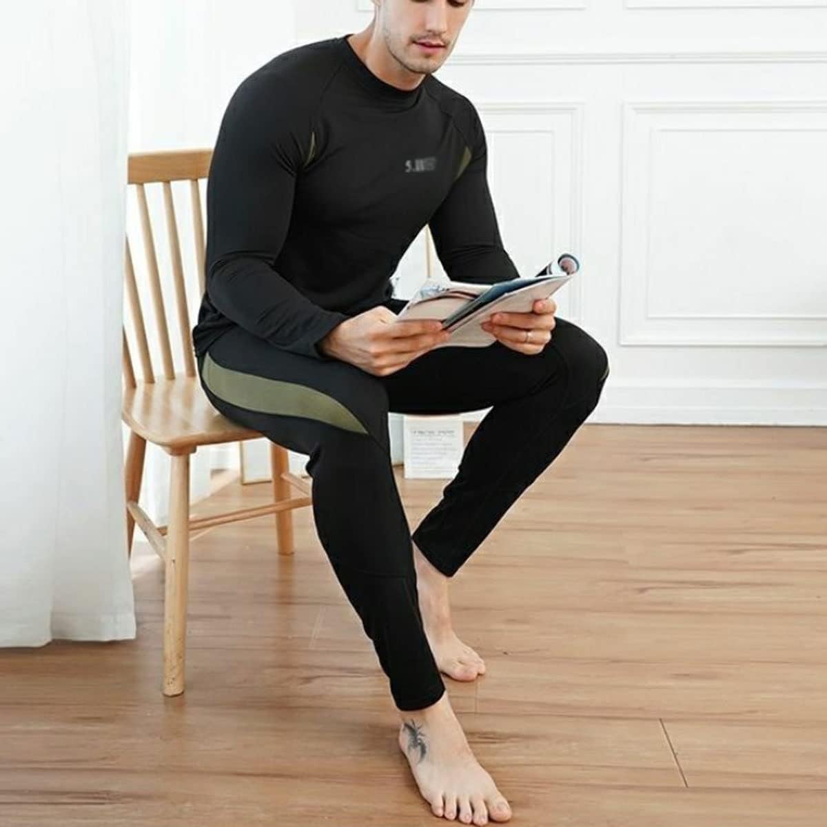 Men’s Thermal Underwear Set, Top and Bottom Underwear Base Layer Soft Fleece Lined，Sport Compression Suit ，for Workout Skiing Running Hiking (Color : Yellow, Size : XX-Large)