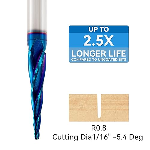 Miniatura 8 de Brocas de enrutador CNC con vástago de 14 de pulgada, punta de bola cónica en espiral 2D y 3D, punta de bola de ángulo cónico de 6.2 grados, vástago