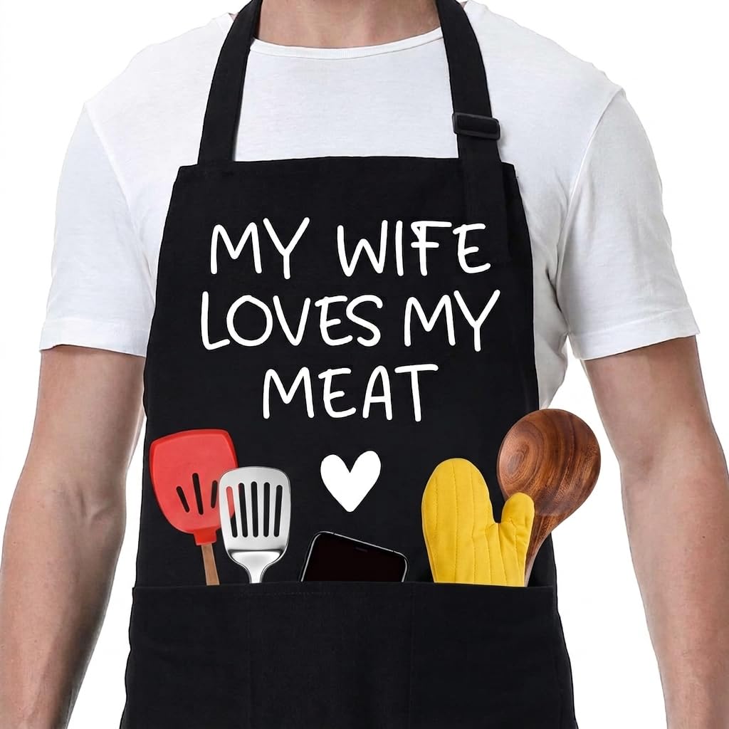 Vesmiga Funny Apron Gifts for Husband, Birthday Gift for Men, Adjustable Durable Waterproof Aprons for Kitchen, Cooking, BBQ Grill Party