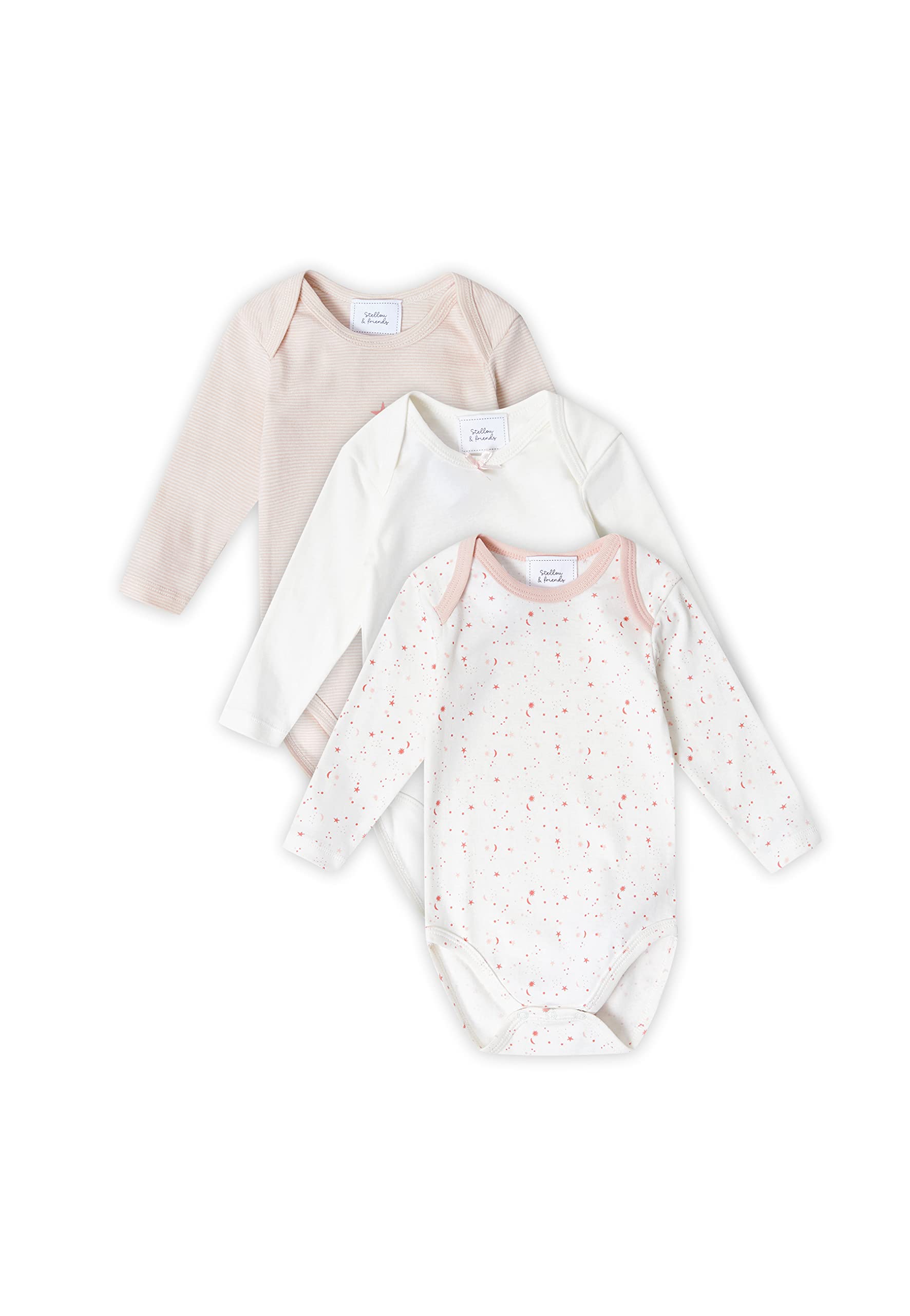 Stellou & friends Baby bodysuit set multi-piece for Girls Pink Long-Sleeve Bodysuit, Pack of 3 (9-12 Months)