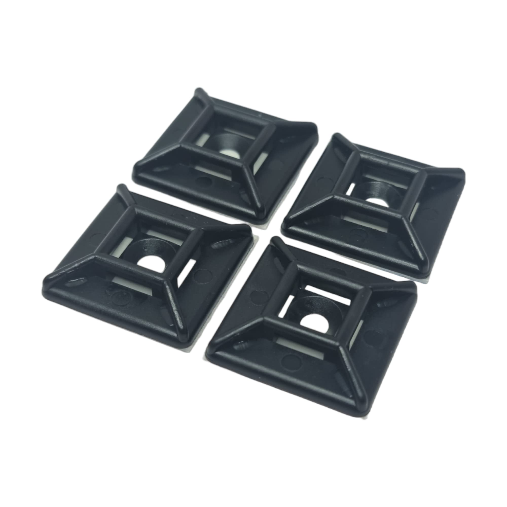 Black Cable Tie Bases - Adhesive Fixing Mounts - 100 Pack 26Mm X 26Mm
