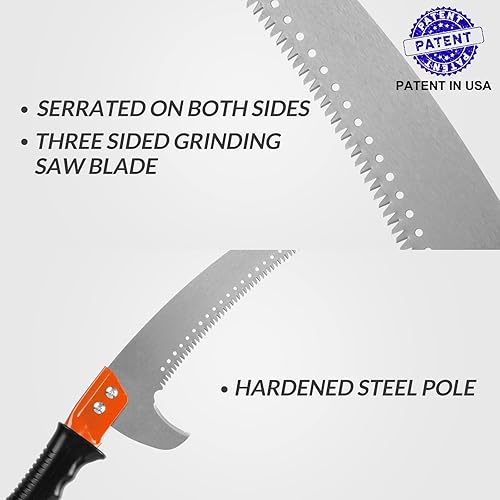 Miniatura 2 de Walensee Sierras de poste para poda de árboles de 7.7 pies, extensión manual ligera de acero inoxidable, sierra de poste alto con hoja para ramas de