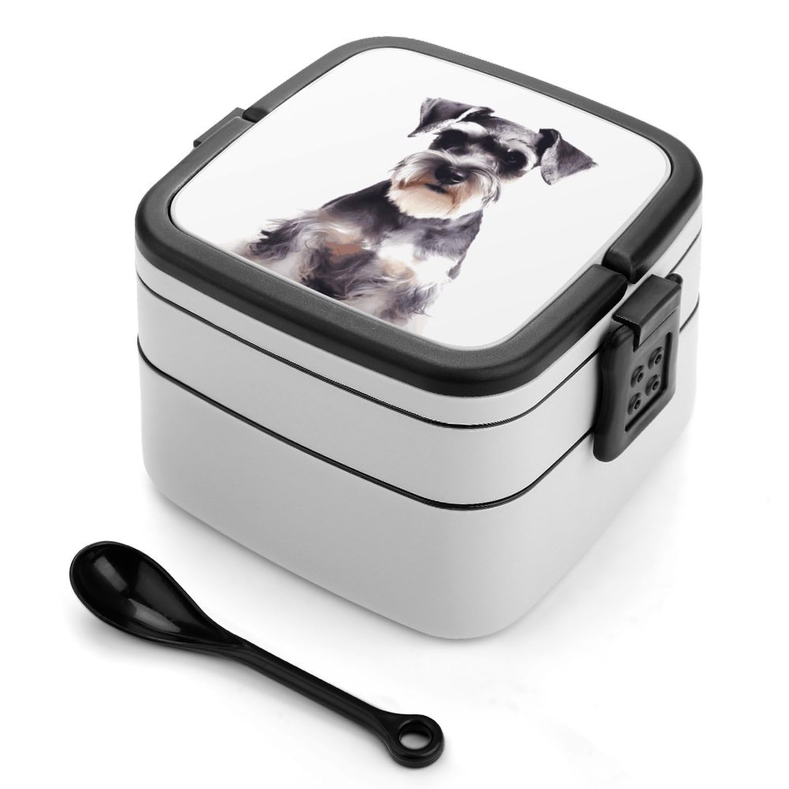 JTREHY Well-behaved Schnauzer Lunch Box Double-Layer Portable Lunch Container Stackable Large Capacity Leakproof Bento Box for Dining Out Work Picnics Travel