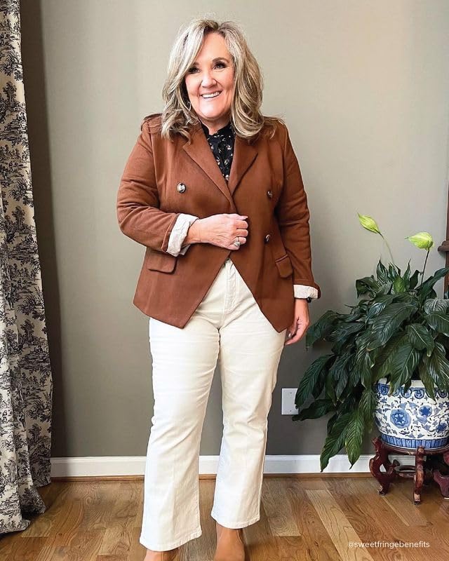 GIBSONLOOK Womens Dress Jacket Double Breasted Blazer, Casual Work Wear for Women, Fitted Blazer Jacket Open Front Long Sleeve Work Office Suit Jacket, Tuscan Saddle Neutral Size XXS