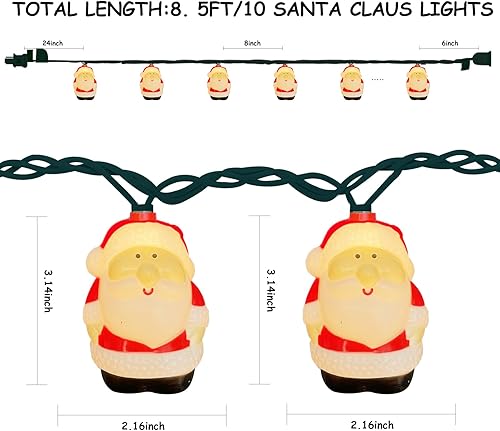 Miniatura 2 de Abeja Guirnalda de luces de Papá Noel de Navidad, 8.5 pies, decoración de Papá Noel, luces con 10 luces de Papá Noel, muñeco de nieve, luces LED