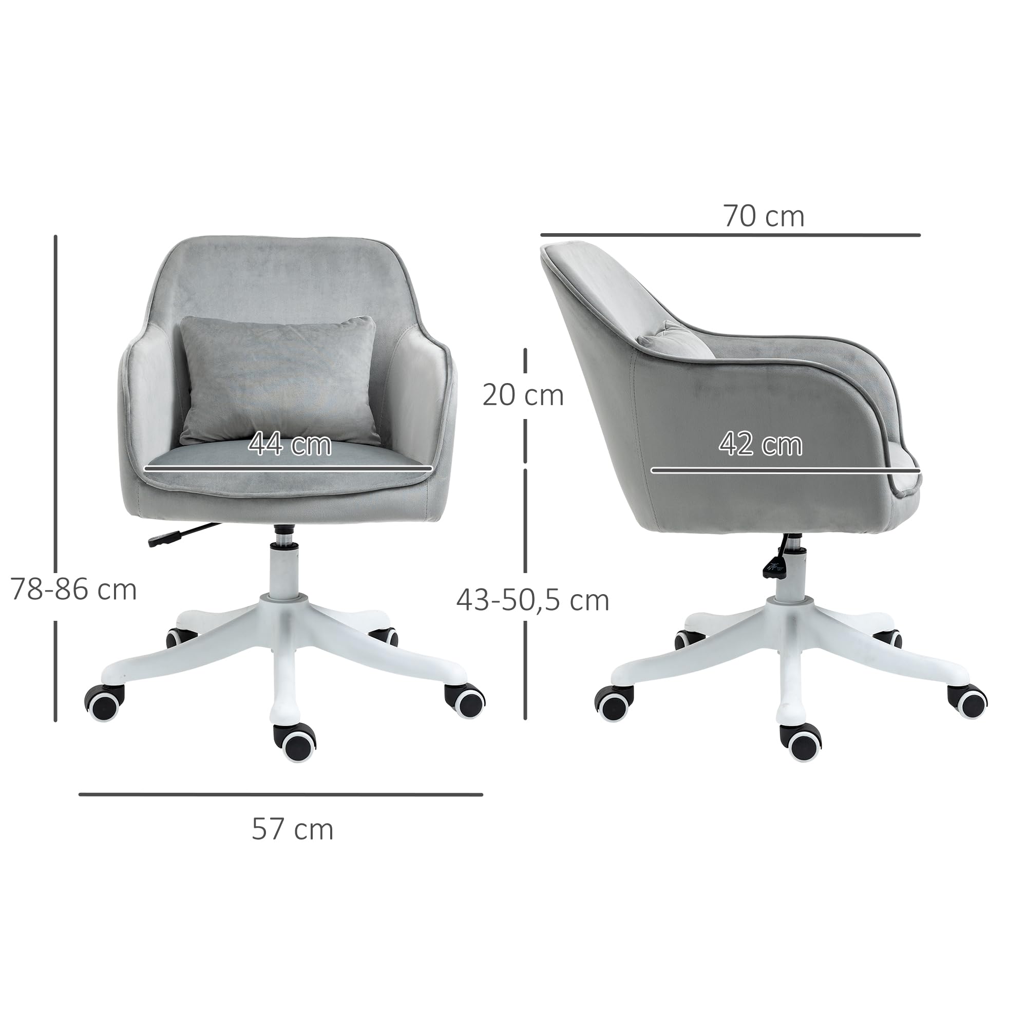 Vinsetto Bürostuhl mit Massagefunktion Ergonomischer Chefsessel Hellgrau | Höhenverstellbar, 360° Drehbar, Computerstuhl, Samtoptik, USB-Schrittstelle