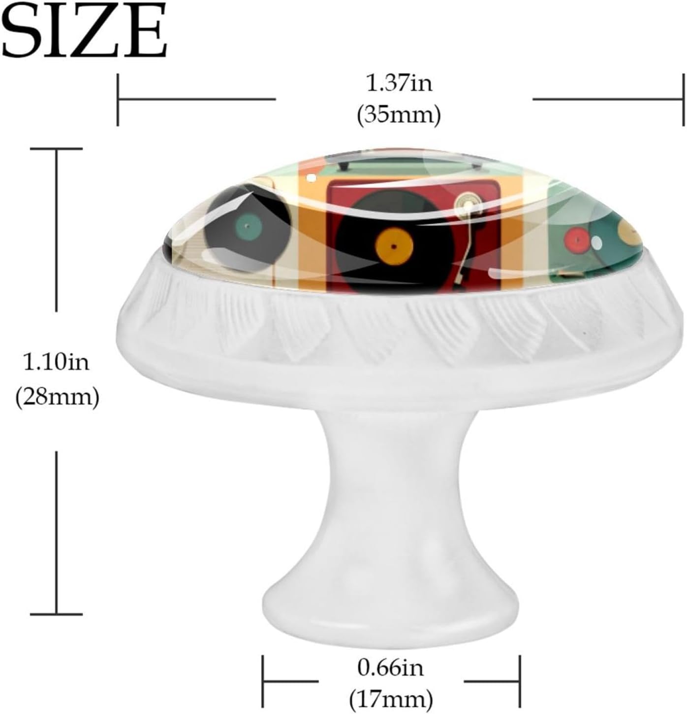 Black Color Record Player Pattern (50) Mushroom Cabinet Knobs, Decorative Drawer Pulls with Screws Included for Farmhouse & Modern Home Decor