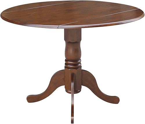 Miniatura 6 de IC International Concepts, 42" Round Dual Drop Leaf Pedestal Dining Table, Solid Wood, Real Parawood, 42" W x 42" D x 29.5" H, Easy Assembly