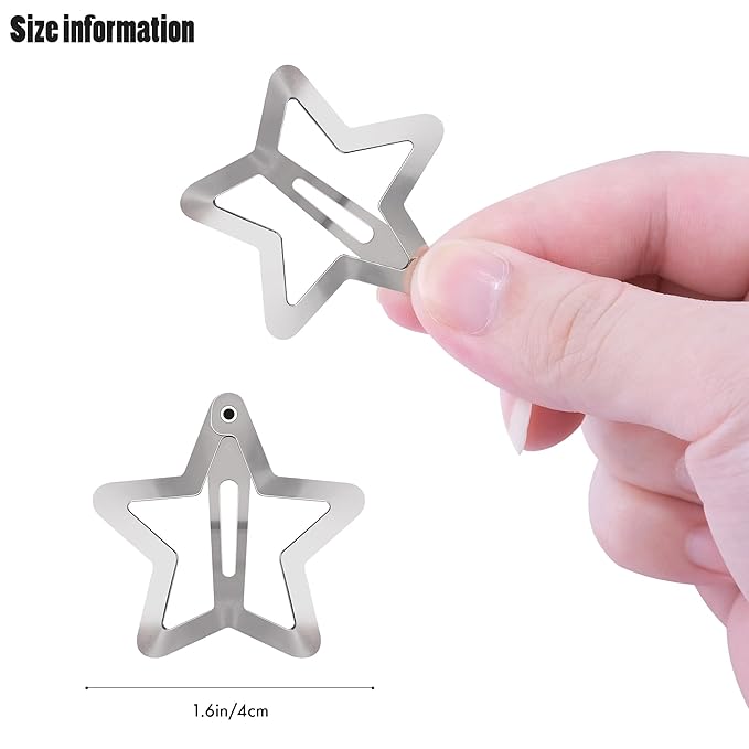 Pinzas para cabello estilo 2000s Y2K con diseño de estrella plateadas 15 uds miniatura 2