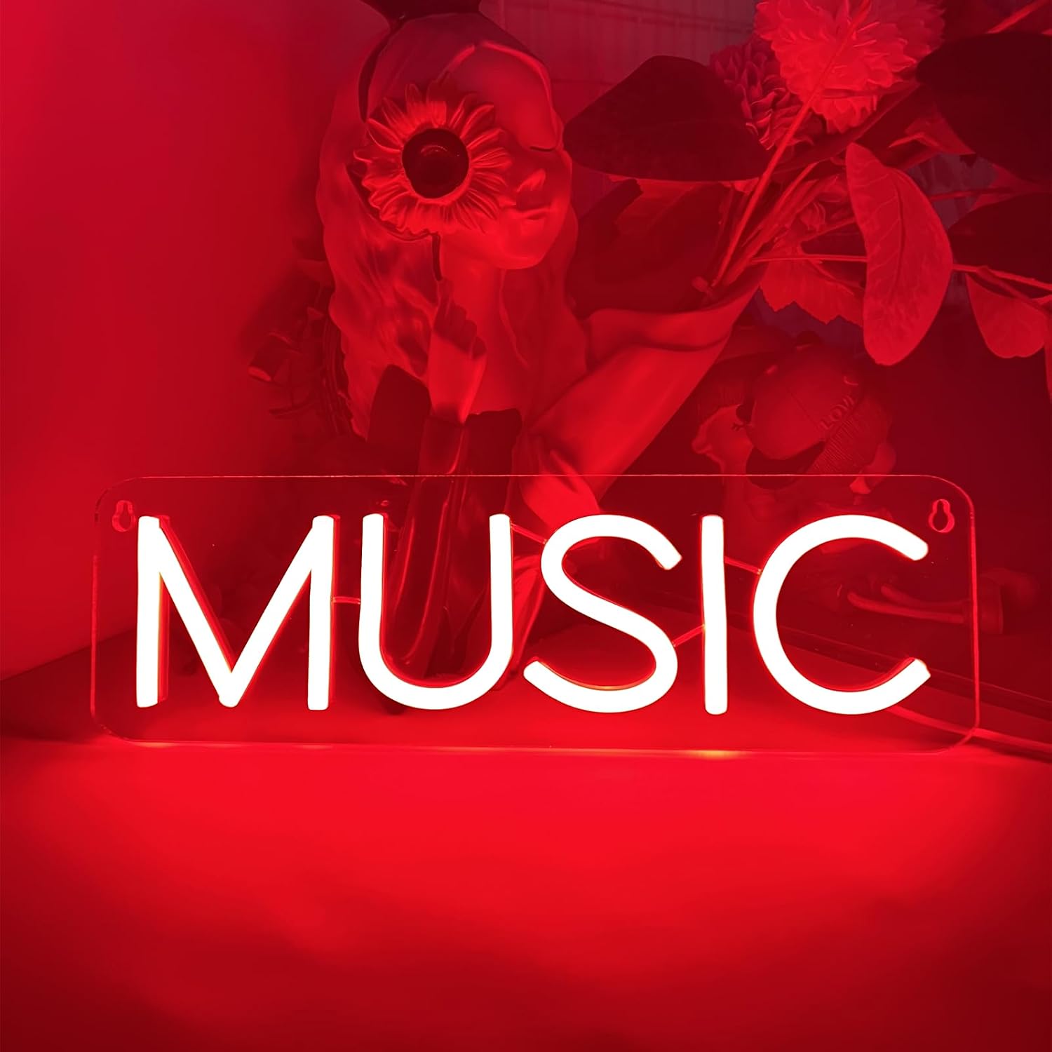 Music Neon Sign, Red LED Wall Mount Decor, Acrylic Modern Style for Music Room, Studio, Recording Room (13x4inch)