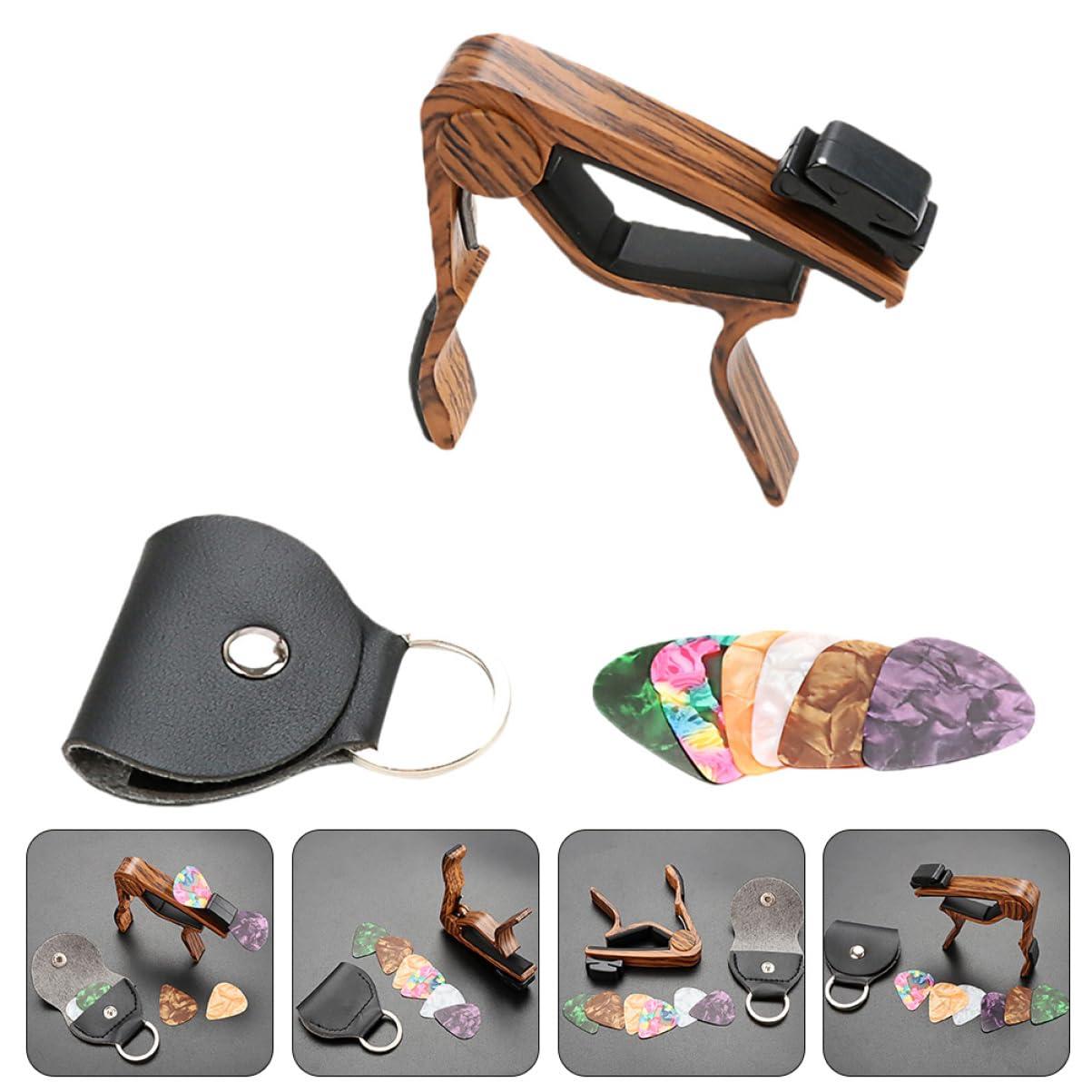 Toyvian 4 zestawy strojenia do gitary akustycznej, profesjonalny kapodaster do gitary akustycznej, profesjonalny kapo, kostka gitarowa, zacisk do gitary elektrycznej, gitara basowa, metal, banjo ABS